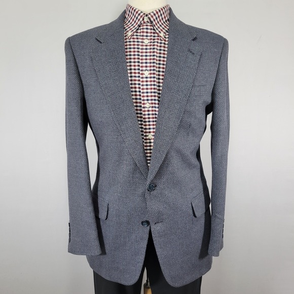Stafford Men's Sport‎ Coat Blazer Two Button Blue Gray Silk Wool Blend Size 40L